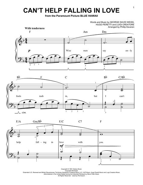 falling in love with you piano sheet music